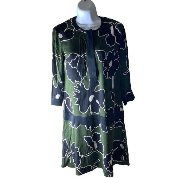 Diane Von Furstenberg Silk Shift Dress Size 4 3/4 Sleeve Floral Print Green - Picture 5 of 9